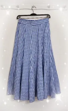 ギンガムチェック フレア ロングスカート♡ブルー♡ウエストゴム