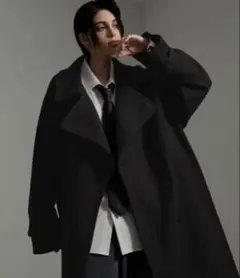 【完売品】2WAYオーバーサイズ ロングトレンチコート ダークチャコール S