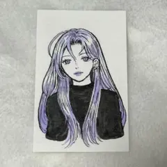 手描きイラスト　オリジナル　アナログイラスト　原画　紫　女の子