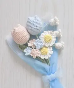 毛糸の花束 枯れない花 ピンク 水色