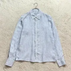 ✨サニーレーベル【M】白×青 ストライプ 長袖シャツ 涼し気 麻100％ 春夏
