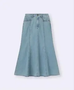 GU★ライトデニムフレアマキシスカート★63 BLUE★XL