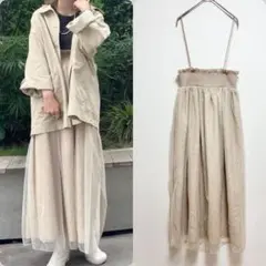 KBF チュールドッキング2wayキャミワンピース　ベージュ　ジャガード　F
