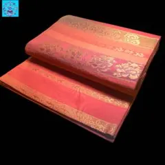 【美品】 全通柄袋帯　花柄模様　金糸　色無地　訪問着　付け下げ　小紋　お洒落着