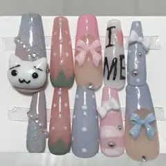 ネイルチップ　ハンドメイド　平成女児　地雷系　量産系　ネイル