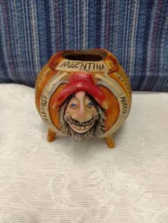 アルゼンチン?木製　 顔の花瓶、小物入れ