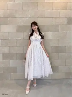 タグ付き】フラワーフリルレースワンピース アイスグレー anmille