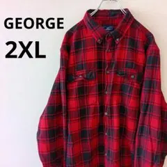 USA古着 GEORGE ネルシャツ 2XL レッドブラック チェック