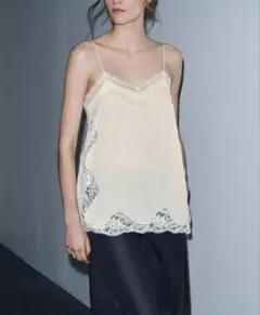 最終値下げ】完売品 ZARA レースサテンキャミソール XS パールグレー