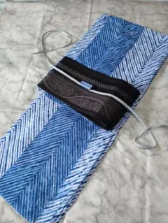 新品浴衣 新吸汗速乾繊維 【板締め絞り風 ブルー】大人の浴衣☆お単衣