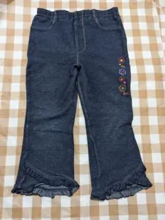 MiKiHOUSEミキハウス花柄刺繍裾フリルデニム風スパッツパンツ　110