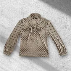 【美品】ミッシェルクラン ボウタイブラウス ドット柄 ベージュ M【F17】