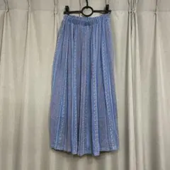 青 花柄 フレアスカート ゴムウエスト　ロングスカート