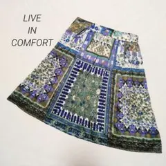 リブインコンフォート フェリシモ スカート フレア ギャザー入り 総柄