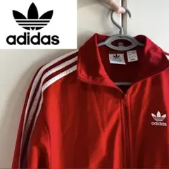 adidas　アディダス　刺繍ロゴ　サイドライントラックジャージ　古着　S 赤