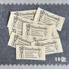 15枚 コットンタグ 花 花瓶 英文 フラワーヴェイス 布タグ ワンポイント