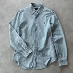 ラルフローレン 刺繍ロゴ デニム 長袖 シャツ ライトブルー XS