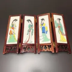★中国美術工芸品　回転式　ミニ屏風　両面飾り　花画　　美人画 Amazon.co.jp: 中国美術工芸品 回転式 ミニ屏風 両面飾り 花画