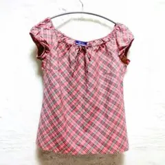 美品✨️BURBERRY♡レッド系ノバチェック♡パフスリーブ♡リボンキャミ♡38
