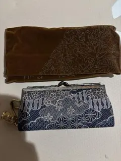 花柄刺繍がま口コインケース ネイビー