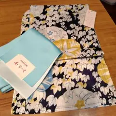 しつけ付き 花柄 浴衣・帯セット ブルー系 朝顔 帯 水色