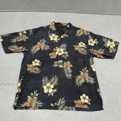 884 トミーバハマ 黒地 花×リーフ 南国 XL リラックス 100%SILK