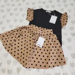 新品タグ付きペアマノンドット柄スカートキャメルインナーパンツ付きインパン付き