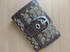 美品コーチ COACH 財布 Wホック 二つ折り財布 ブラウン 茶 コンパクト