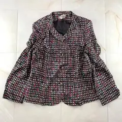 シルク100％　総柄　マルチカラー　ジャケット　昭和レトロ　ヴィンテージ