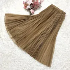 【MOGA】美品 シフォン プリーツスカート 2 茶系 ロング丈 上品 キャメルのサムネイル