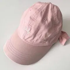 レディース 帽子 キャップ ピンク 刺繍ロゴ バックリボン 韓国