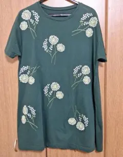 Ateliersix(アトリエシックス)花柄刺繍 半袖チュニック ダークグリーン