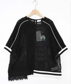 スカラー　scolar 162619：メッシュ×花柄レース 異素材Tシャツのサムネイル