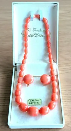珊瑚 ネックレス イヤリングセット大玉46cm ピンク系グラデーション ケース付