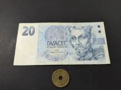 「外国紙幣+硬貨」チェココルナ(CZK)1600コルナ+セット　旅行記念 チェコスロバキア】ヴィクトル・カプラン生誕100周年記念 100コルナ