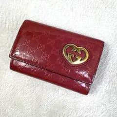 GUCCI グッチ キーケース エナメル GG柄 ハートロゴ レッド シリアル有