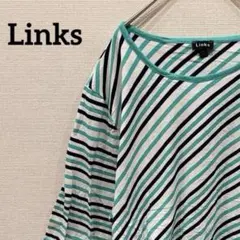 美品✨️ 【3XL】Tシャツ 七分袖 ストライプ 水色 黒 白 レディース 古着