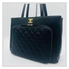 シャネル ビジネス　アフィニティ　トートバッグ ブラック レザー キャビアスキン