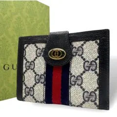 GUCCI　二つ折り財布 ミニ財布　GGスプリーム　シェリーライン　ネイビー