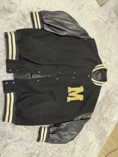 WEGO スタジャン ブラック×ゴールド Mワッペン レザー袖