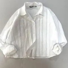 ZARA 丈短 ホワイト ピンタックデザイン 長袖シャツ Ｍ