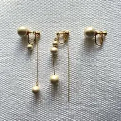 《3点セット》イヤリング ネジ式 ハンドメイド コットンパール キナリ