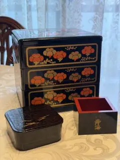 特撰漆器 6.5寸 三段重 竹 朱錦 | Mercari