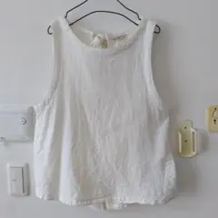 サマンサモスモス　麻混ベスト　生成り　後りぼん　SM2