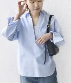新品タグ付⚑シップス ワンポイント刺繍 スキッパーシャツ ライト 