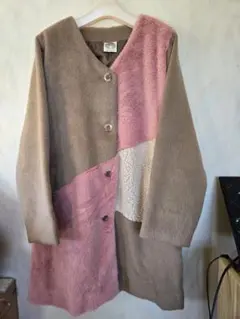 スカラーscolarボア＆ファー切り替えノーカラーコートMライトベージュピンク