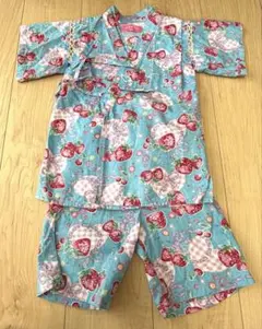 いちご柄甚平 100cm 青　なつまつり