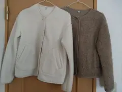 ユニクロ　ボアフリースクルーネックカーディガンホワイトM ブラウンS 2色セット