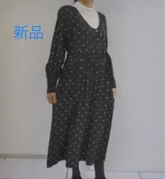 黒ドット柄ロングワンピース サイズ38のサムネイル