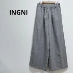 2331【INGNI】イング グレー系チェック ワイドパンツ ゴムウエスト
